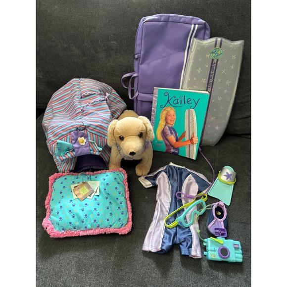 American Girl Other - American Girl Kailey Hopkins Accessories Set Boogie Board Dog Bed Wetsuit Book